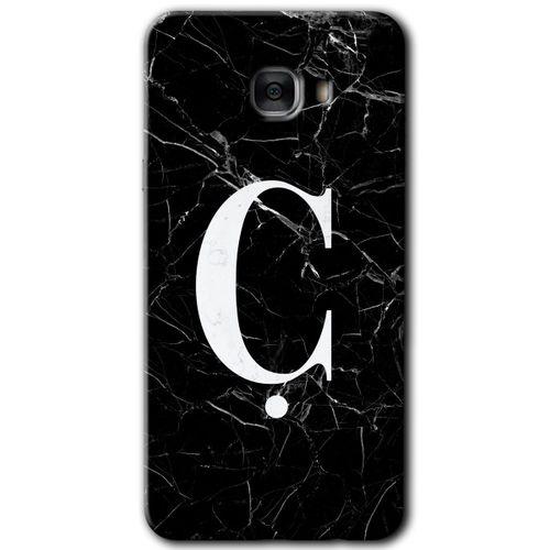 Potkal Hediye Fabrikası Samsung Galaxy C9 Pro Kılıf HD Desen Baskılı Arka Kapak - Siyah Mermer Desenli Ç Harfi