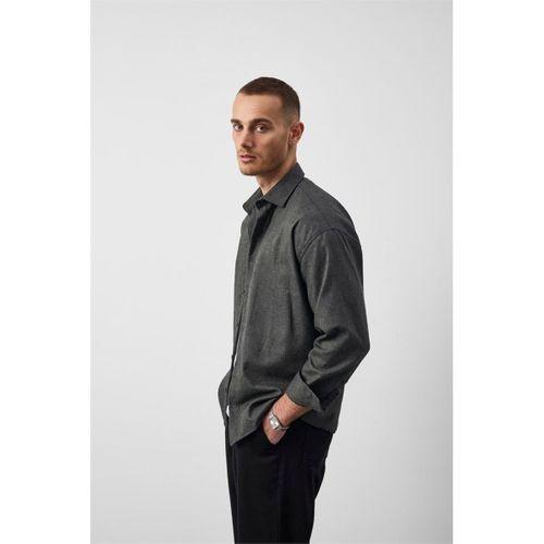 Pixel Relaxed Fit Pamuklu Mikro Çizgili Flanel Erkek Gömlek - Yeşil