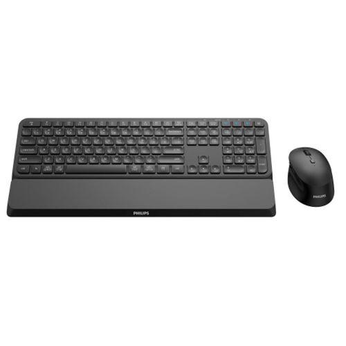 PHILIPS SPT6607B, Siyah, Türkçe Q, 2.4Ghz ve Bluetooth Kablosuz, Bilek Destekli, Multimedya Klavye Mouse Set