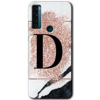 TCL 20 SE Kılıf HD Desen Baskılı Arka Kapak - Pembe Mermer Desenli D Harfi