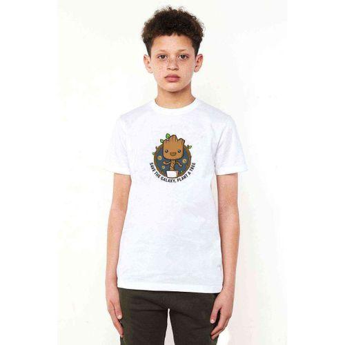 Groot Pattern Galaxy Plant Baskılı Unisex Çocuk Beyaz t-shirt