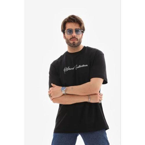 Erkek Baskılı T-Shirt Kısa Kol Bisiklet Yaka Regular Fit Rahat Kalıp Günlük Tişört - Siyah