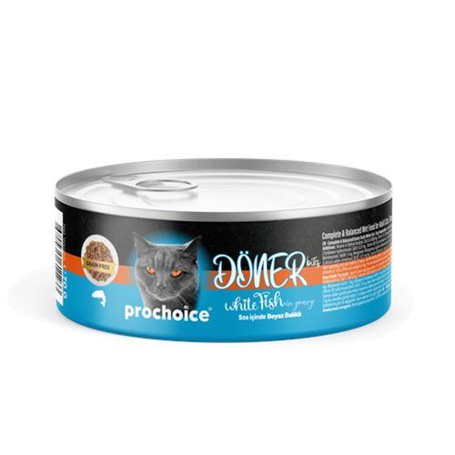 Prochoice Döner White Fish, Sos İçinde Beyaz Balıklı Tam & Dengeli Yetişkin Kedi Konservesi 12x70 gr