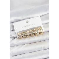 316L Çelik Zirkon Taşlı Gold Halka Küpe Seti