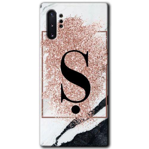 Galaxy Note 10 Plus Kılıf HD Desen Baskılı Arka Kapak - Pembe Mermer Desenli Ş Harfi