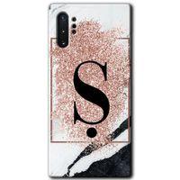 Galaxy Note 10 Plus Kılıf HD Desen Baskılı Arka Kapak - Pembe Mermer Desenli Ş Harfi