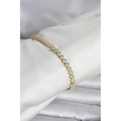 Pirinç Gold Renk Kalp Model Sıralı Zirkon Taşlı Kadın Bileklik