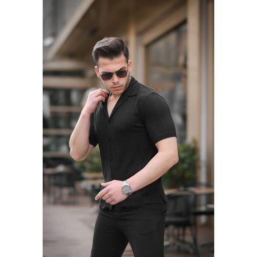 Premium Desenli Kısa Kol Gömlek - Siyah