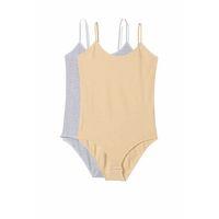 2 Adet İp Askılı Kadın Çıtçıtlı Body Gri ve Ten