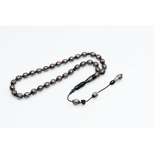 Oltu Taşı Kırmızı Galalith Damla İçi Damla İşlemeli Tespih