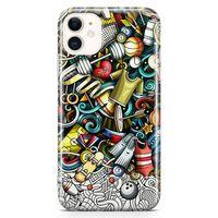 Apple iPhone 11 Kılıf Fitness Doodle Arka Kapak Koruma Desenli Full Koruyucu