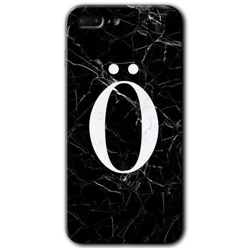 iPhone 7 Plus Kılıf Kapak - Siyah Mermer Desenli Ö Harfi +Hayalet Ekran Yandan Gözükmez
