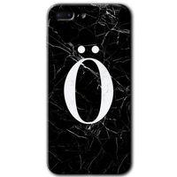 iPhone 7 Plus Kılıf Kapak - Siyah Mermer Desenli Ö Harfi +Hayalet Ekran Yandan Gözükmez