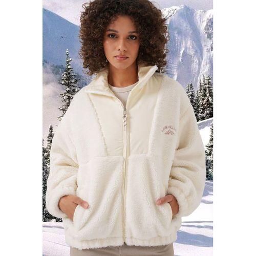 5194 Peluş Mont Ceket - Ekru