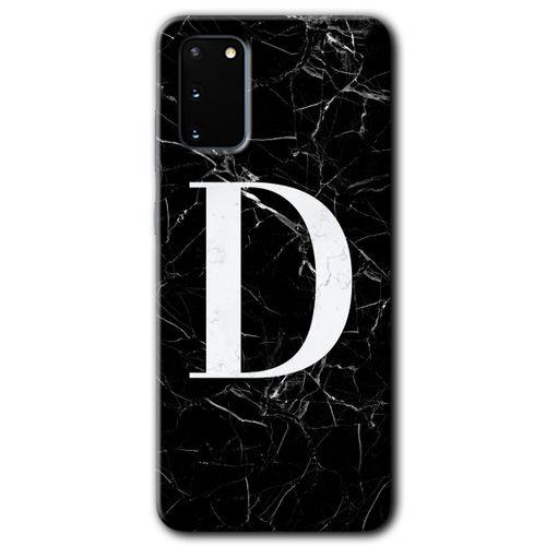 Potkal Hediye Fabrikası Samsung Galaxy S20 Kılıf HD Desen Baskılı Arka Kapak - Siyah Mermer Desenli D Harfi