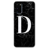 Potkal Hediye Fabrikası Samsung Galaxy S20 Kılıf HD Desen Baskılı Arka Kapak - Siyah Mermer Desenli D Harfi