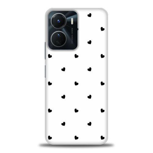Vivo Y16 Kılıf HD Baskılı Kılıf - Siyah Kalpler + Tam Ekran Koruyucu