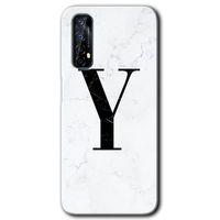 MRCİLETİSİM Realme 7 Kılıf HD Desen Baskılı Arka Kapak + Temperli Cam - Beyaz Mermer Desenli Y Harfi