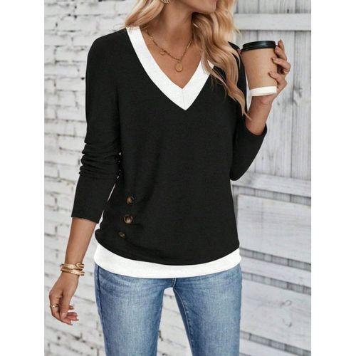 Kadın Uzun Kollu V Yakalı Yandan Düğmeli Yün Viskon Bluz