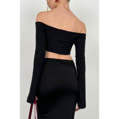 Kayık Yaka Asansörlü Bluz