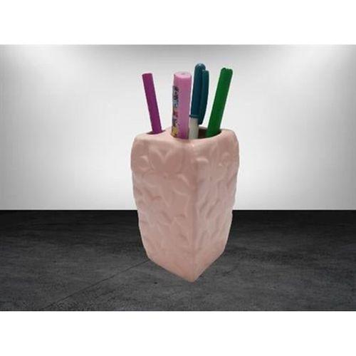 2 Adet Kalemlik Çiçekli Pembe Model Seramik Ofis Gereci  7X7X12Cm