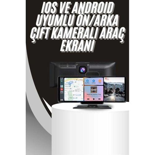 4k 10.2 İnç Çift Kameralı Araç Multimedya Ekranı Carplay Kablosuz Tüm Cihazlara Uyumlu