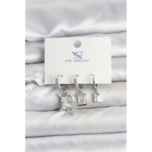 Gümüş Renk Zirkon Taşlı Kadın Küpe