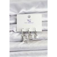 Gümüş Renk Zirkon Taşlı Kadın Küpe