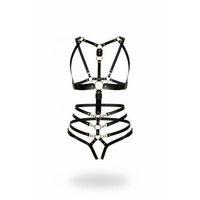 Siyah Body Harness Tam Vücut Deri Metal Halka Detaylı - Brf1064