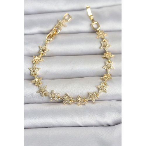 Sıralı Yıldız Model Zirkon Taşlı Gold Renk Pirinç Kadın Bileklik