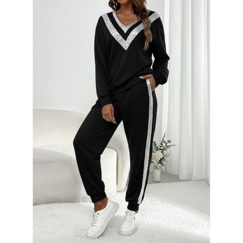 Kadın Uzun Kollu V Yakalı Pulpayetli Viskon Iki Iplik Bluz Ve Pantolon