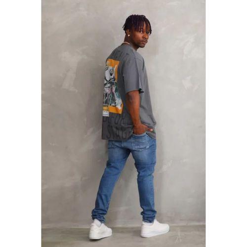 Unisex Baskılı Oversize T-Shirt - Füme