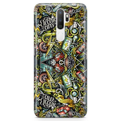 Oppo A9 2020 Kılıf Elektrikli Araba Doodle Arka Kapak Koruma Desenli Full Koruyucu