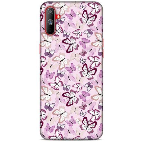 Oppo Realme C3 Kılıf Kelebek Etkisi (2) Kabı Mor Beyaz