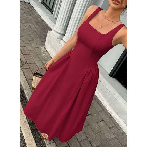 Kadın Askılı Kare Yakalı Uzun Ithal Krep Elbise