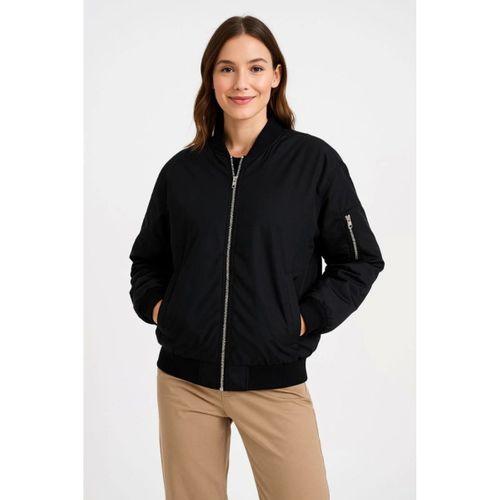 Içi Astarlı Fermuarlı Bomber Mont Ceket - Siyah