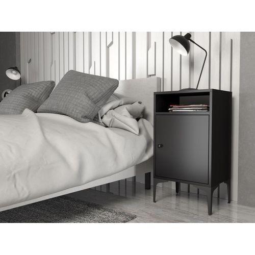 Wood'n Love Vio Metal Ayaklı Minifiks Bağlantı, Dolaplı Komodin - Siyah / Siyah