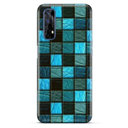 Oppo Realme 7 Kılıf Patchwork (27) Tasarımlı Kılıf Turkuaz Siyah