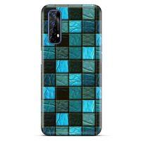 Oppo Realme 7 Kılıf Patchwork (27) Tasarımlı Kılıf Turkuaz Siyah