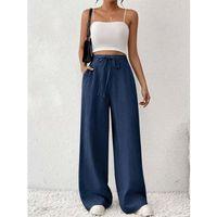 Kadın Yüksek Bel önden Bağlamalı Geniş Kesim Keten Pantolon