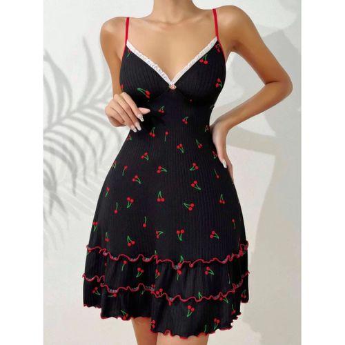 Siyah Kiraz Baskılı  Akılı Gecelik 5110