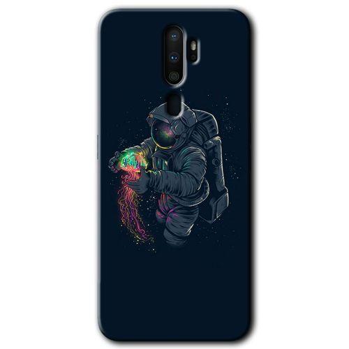MRCİLETİSİM Oppo A9 2020 Kılıf HD Desen Baskılı Arka Kapak + Temperli Cam - Astronot Kıyafeti