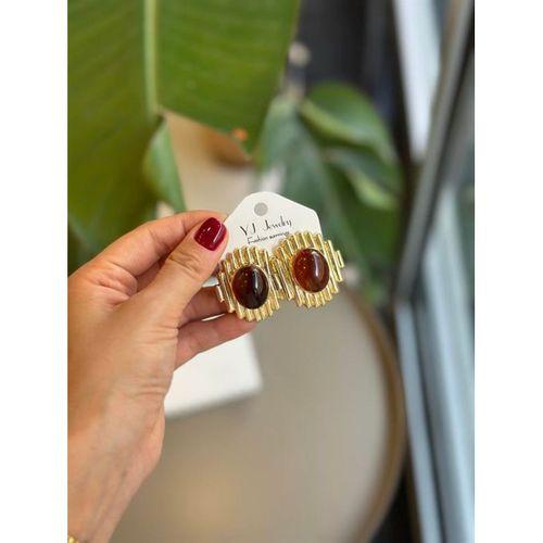 Taşlı Küpe - Kahverengi