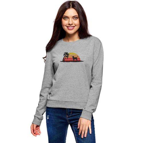 Silhouette Labrador Retriever on Sunset Beach Baskılı Gri Kadın Sweatshirt