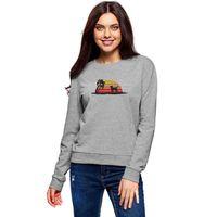 Silhouette Labrador Retriever on Sunset Beach Baskılı Gri Kadın Sweatshirt