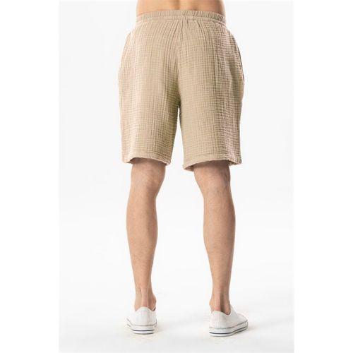 Beli Lastikli Rüzgar Kadın/Erkek Unisex Müslin Yazlık Şort Vizon Vzn