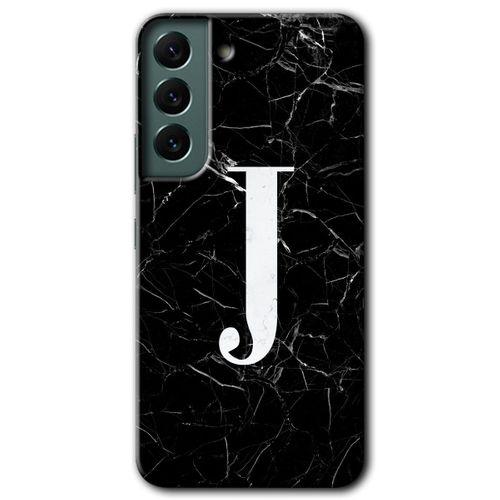 Galaxy S22 Plus Kılıf HD Desen Baskılı Arka Kapak - Siyah Mermer Desenli J Harfi + Kırılmaz Cam