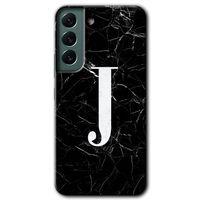 Galaxy S22 Plus Kılıf HD Desen Baskılı Arka Kapak - Siyah Mermer Desenli J Harfi + Kırılmaz Cam