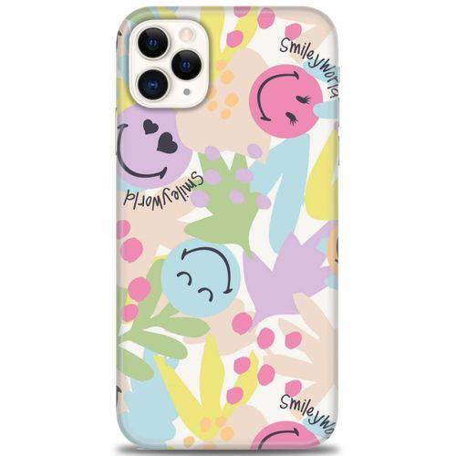 iPhone 11 Pro Max Kılıf HD Baskılı Kılıf - Smiley World + Tam Ekran Koruyucu