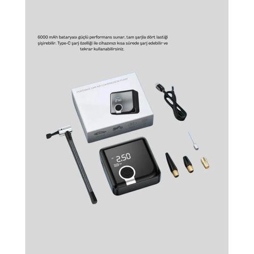 6000mah Bataryalı Type-c Şarjlı Mini Hava Kompresörü Led Işıklı